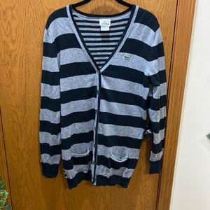 LACOSTE cardigan sweater women’s size 42 M black gray STRIPES